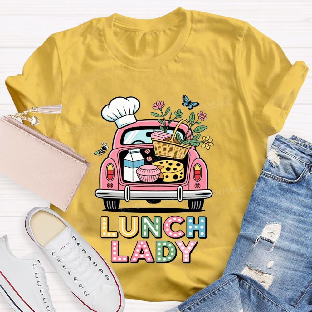 Pink Truck Lunch Lady Polka Dot Letter T-shirt