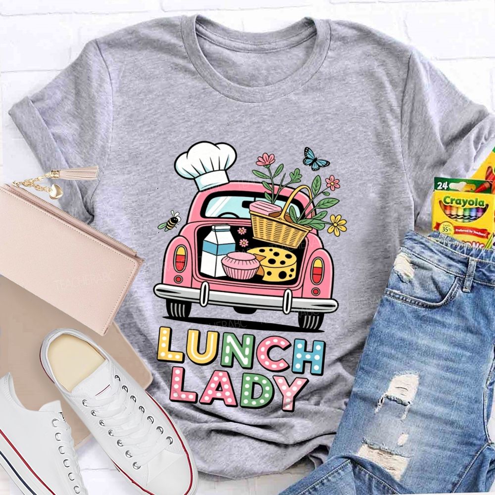 Pink Truck Lunch Lady Polka Dot Letter T-shirt