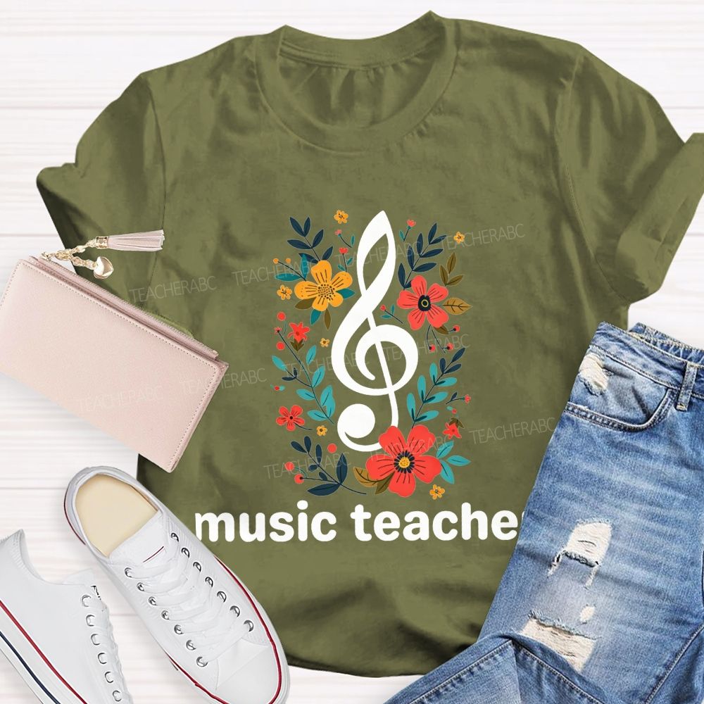 Floral Treble Clef Music Teacher T-shirt