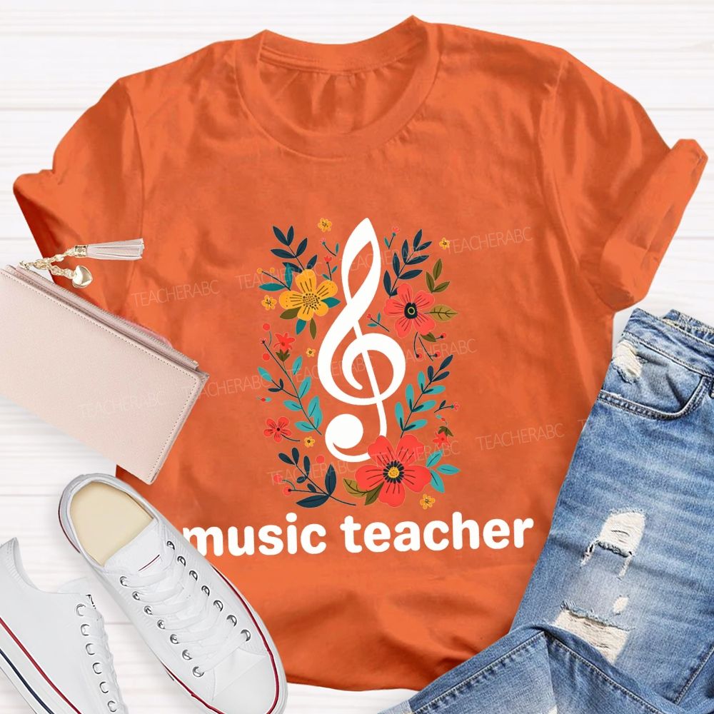 Floral Treble Clef Music Teacher T-shirt