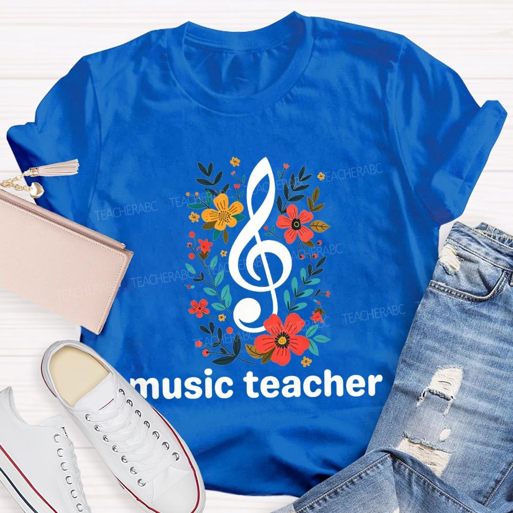 Floral Treble Clef Music Teacher T-shirt