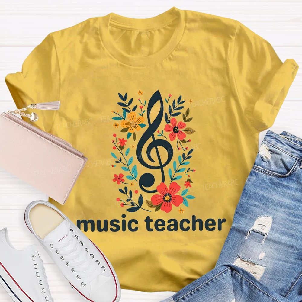 Floral Treble Clef Music Teacher T-shirt