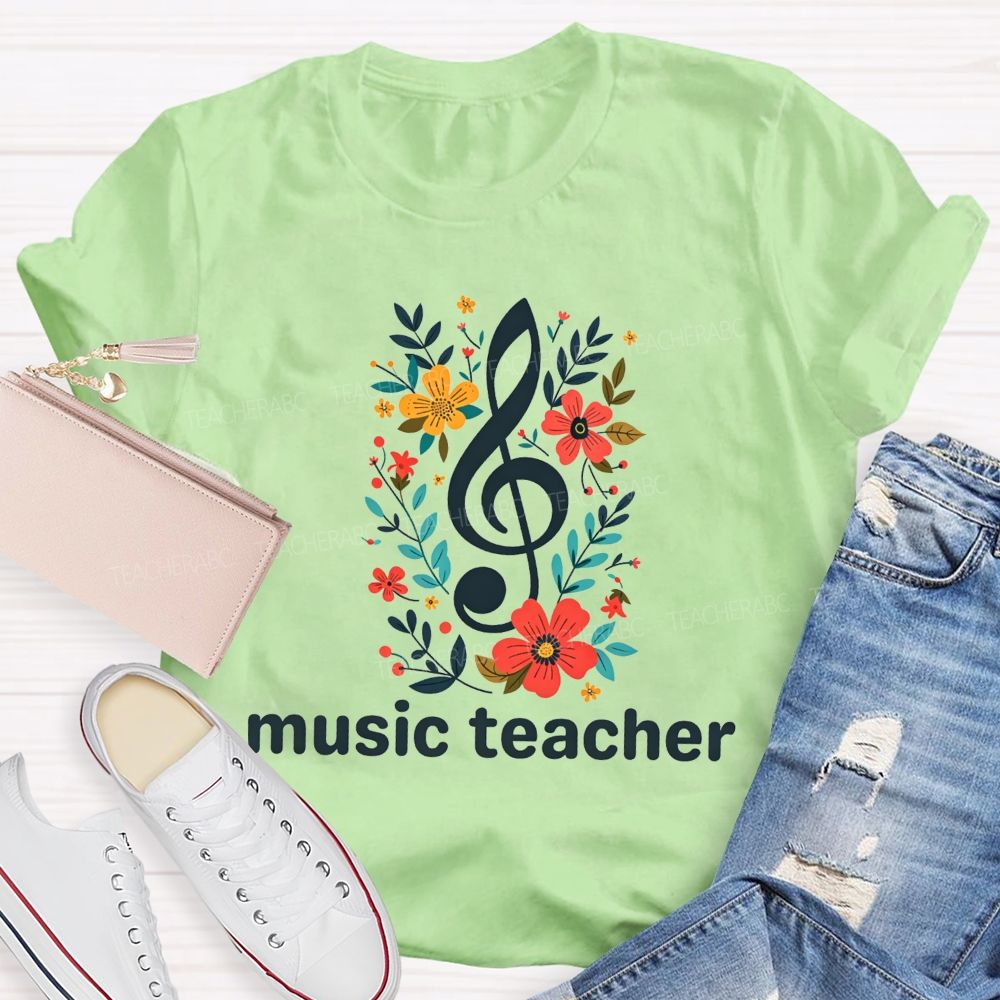Floral Treble Clef Music Teacher T-shirt