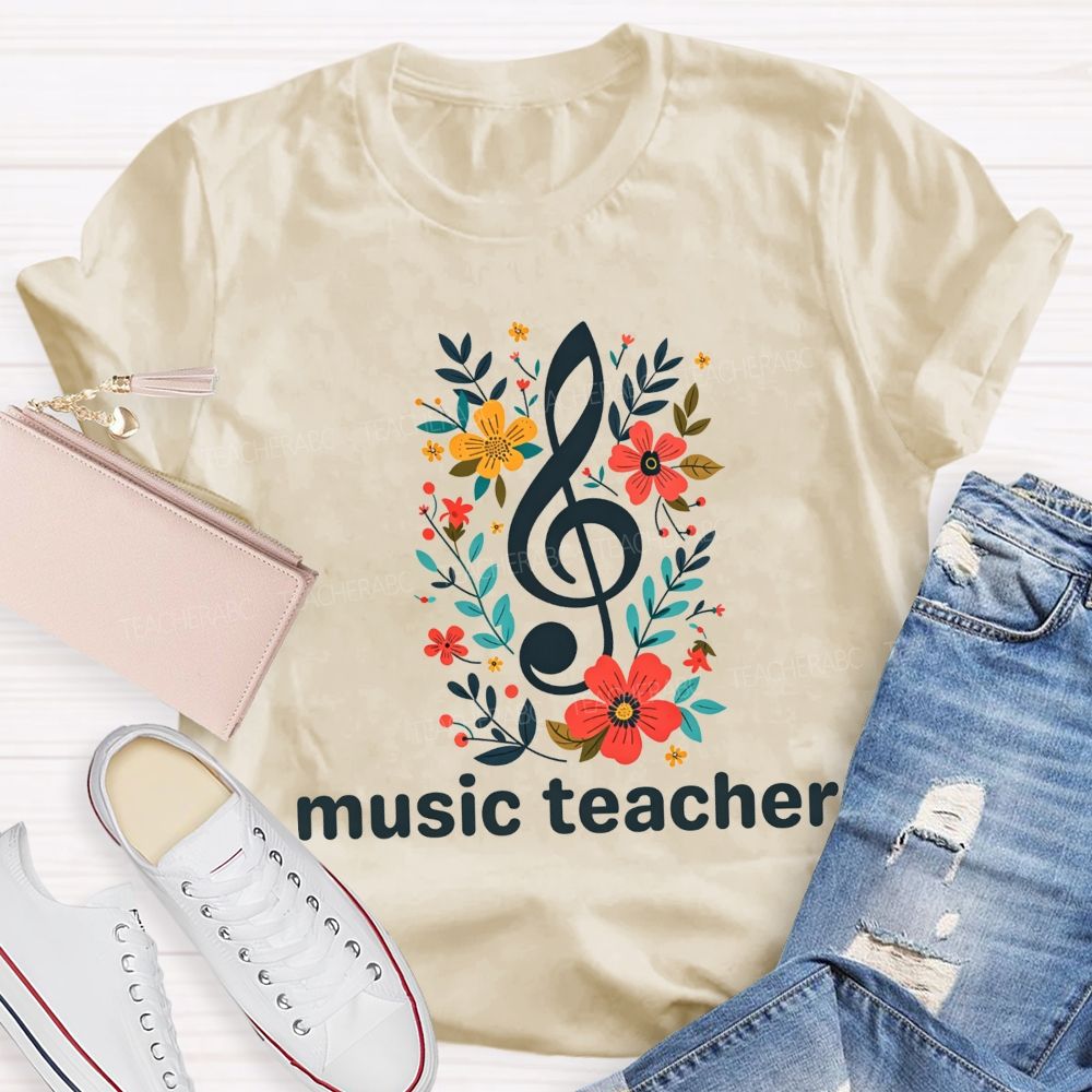 Floral Treble Clef Music Teacher T-shirt