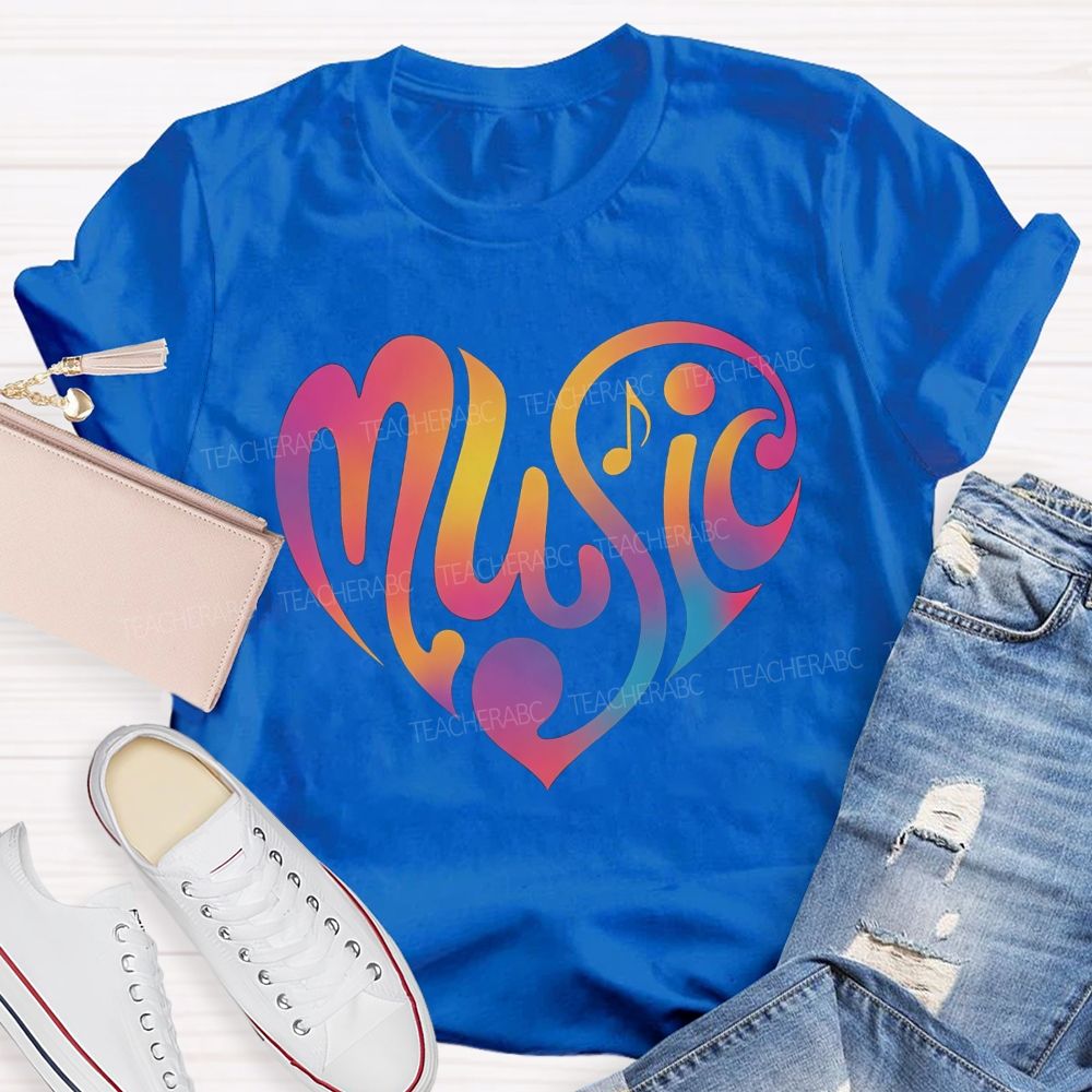 Rainbow Gradient Heart Music Teacher T-shirt