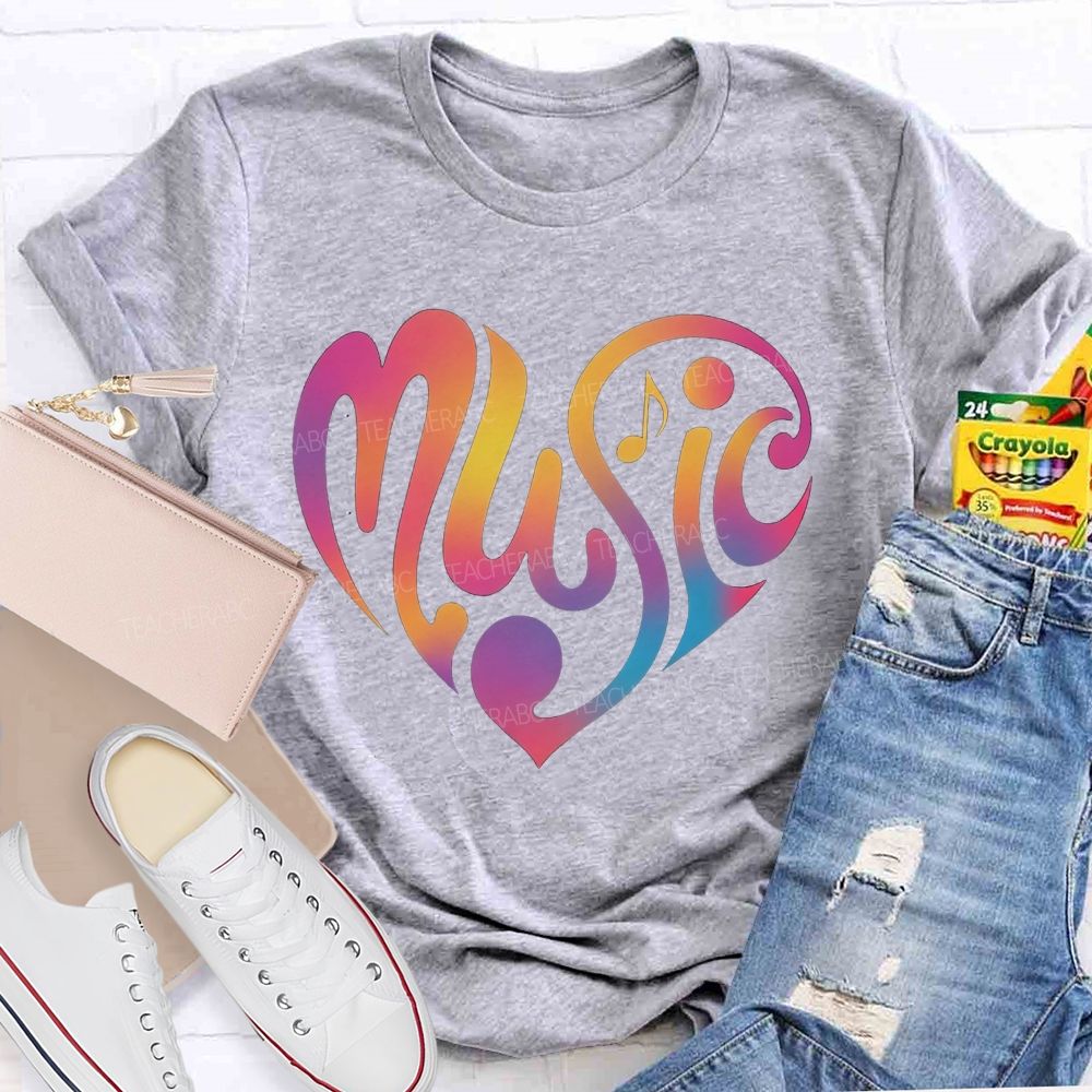 Rainbow Gradient Heart Music Teacher T-shirt