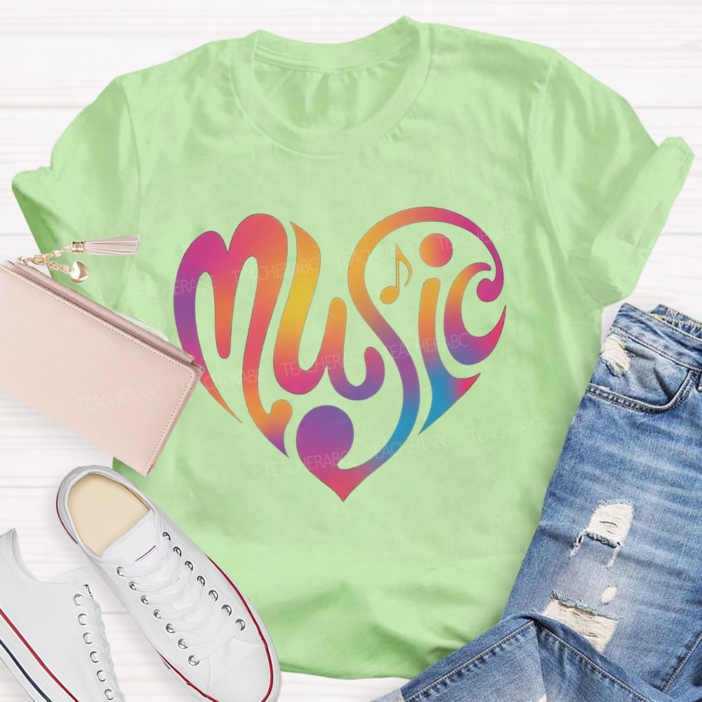 Rainbow Gradient Heart Music Teacher T-shirt