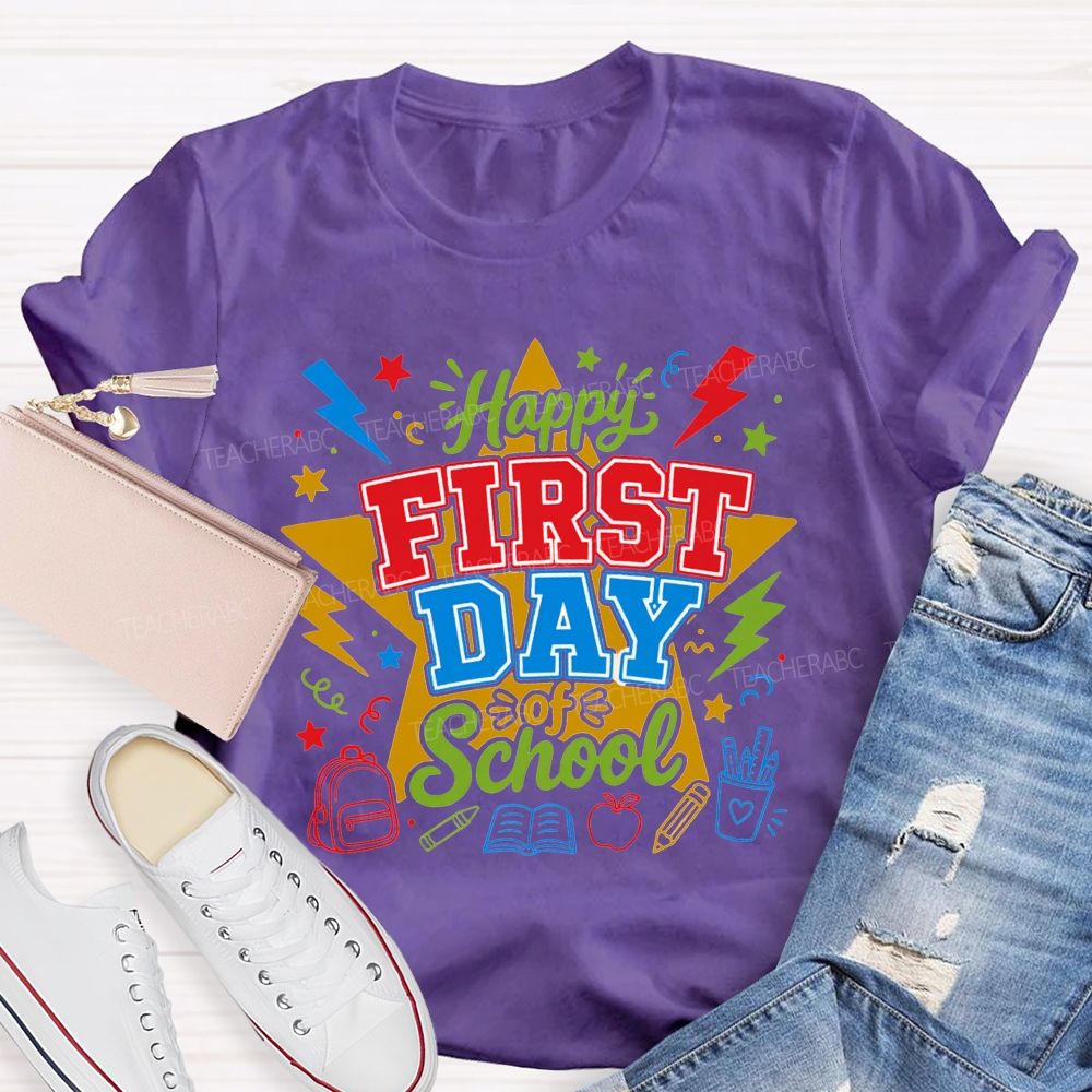 Happy First Day Of School And Color Star Teacher T-shirt