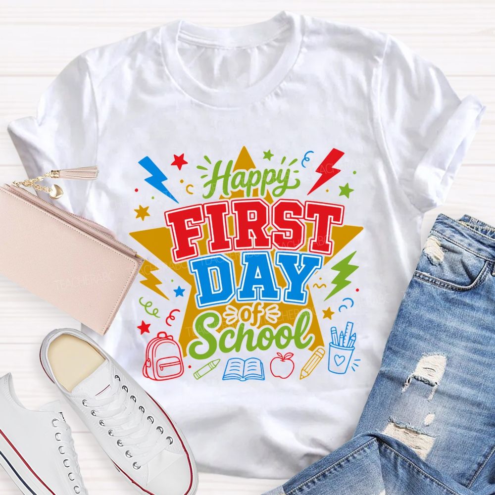 Happy First Day Of School And Color Star Teacher T-shirt