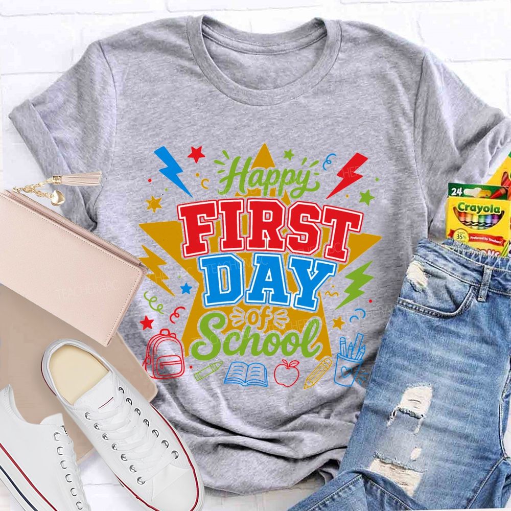 Happy First Day Of School And Color Star Teacher T-shirt
