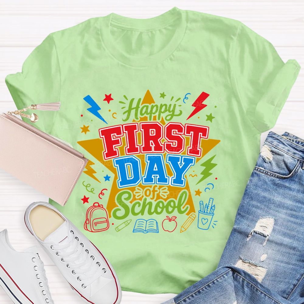 Happy First Day Of School And Color Star Teacher T-shirt