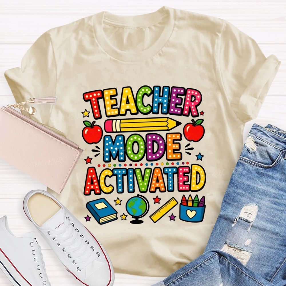 Teacher Mode Activated Polka Dot School Supplies Teacher T-shirt