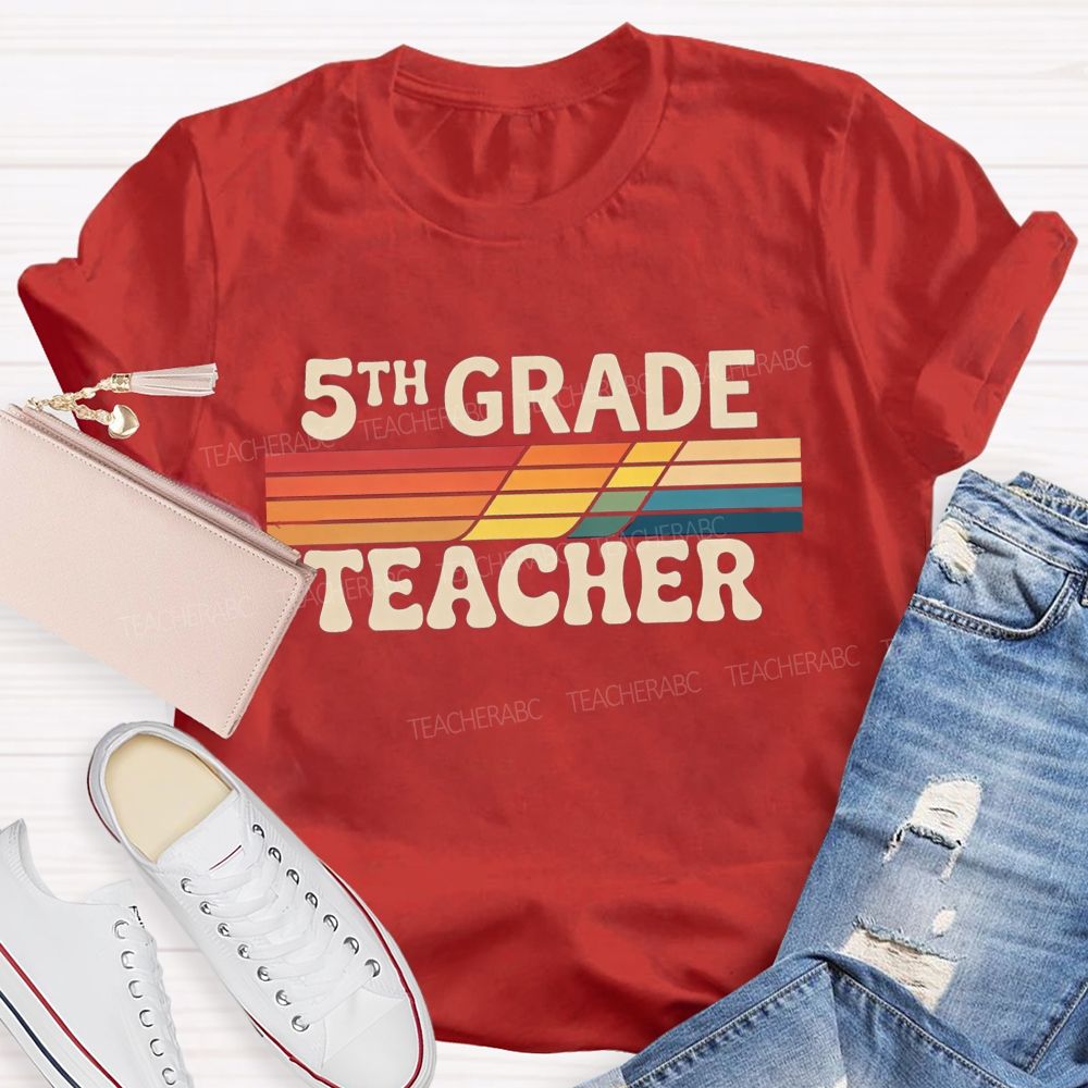 Personalized grade Minimalist-Style Print With Colorful Stripes Teacher T-shirt