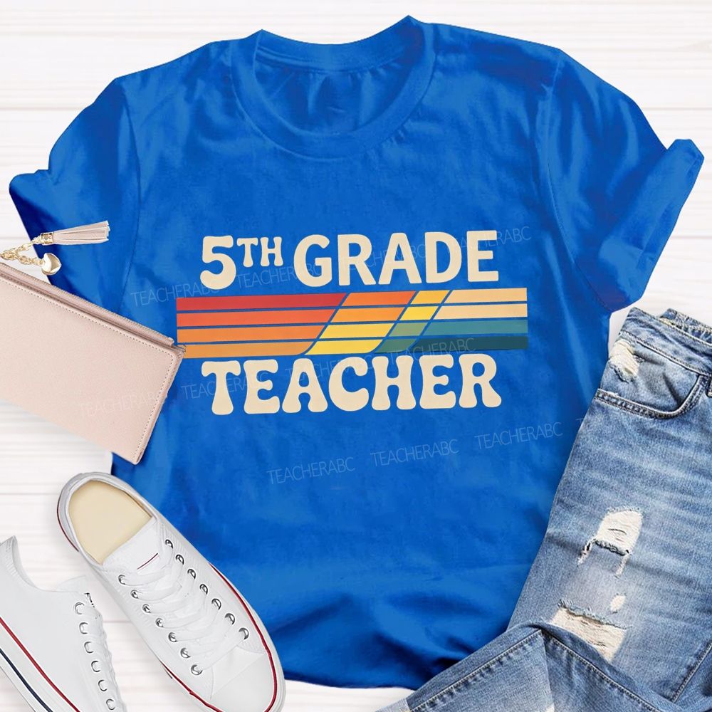 Personalized grade Minimalist-Style Print With Colorful Stripes Teacher T-shirt