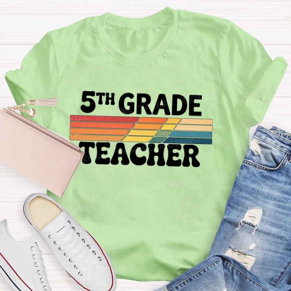 Personalized grade Minimalist-Style Print With Colorful Stripes Teacher T-shirt