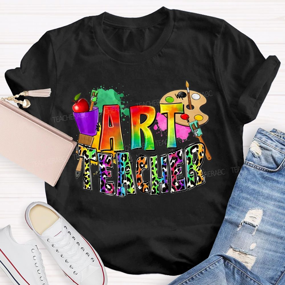 Rainbow Leopard Paint And Create Art Teacher T-shirt