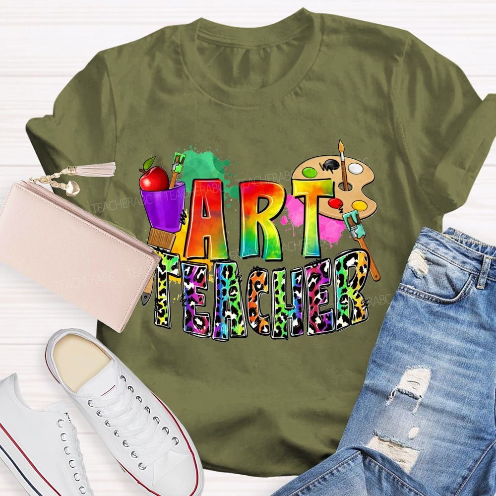 Rainbow Leopard Paint And Create Art Teacher T-shirt