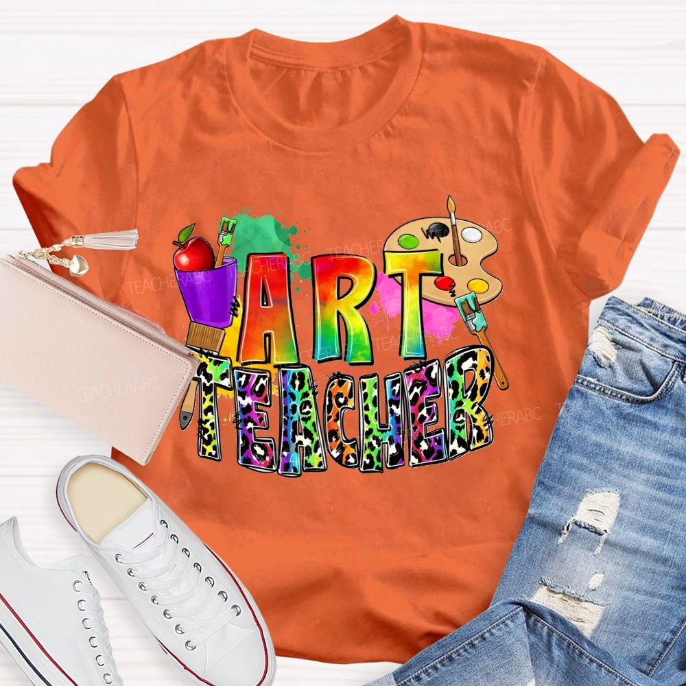 Rainbow Leopard Paint And Create Art Teacher T-shirt
