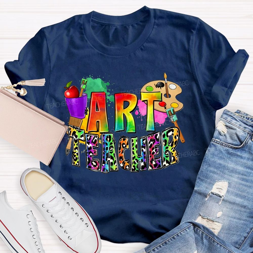 Rainbow Leopard Paint And Create Art Teacher T-shirt