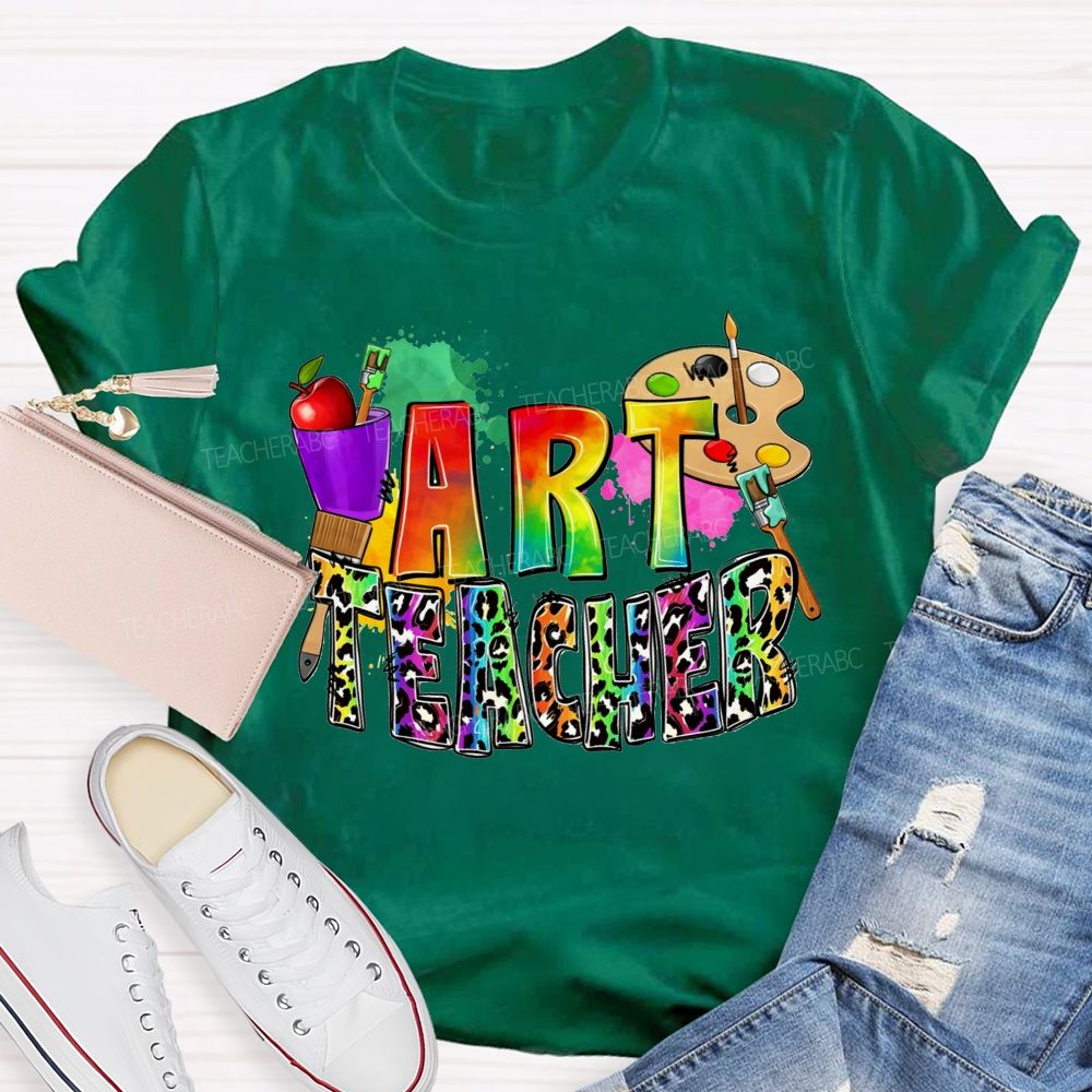 Rainbow Leopard Paint And Create Art Teacher T-shirt