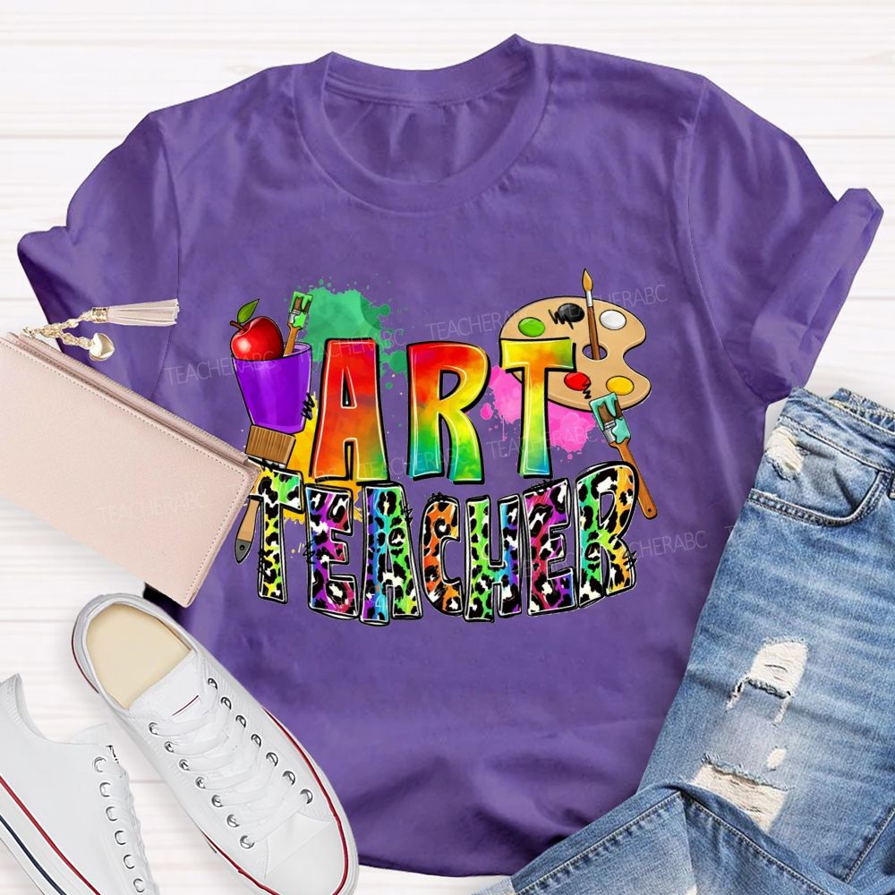 Rainbow Leopard Paint And Create Art Teacher T-shirt