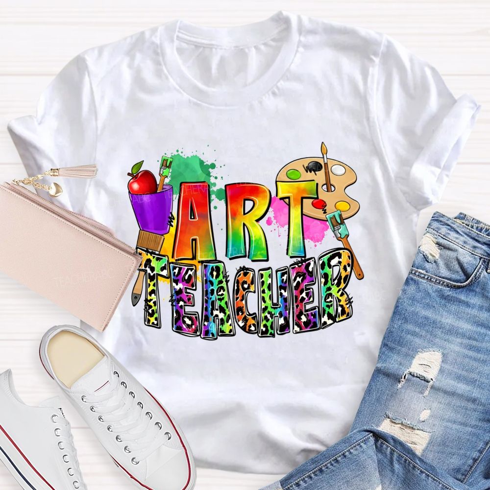 Rainbow Leopard Paint And Create Art Teacher T-shirt
