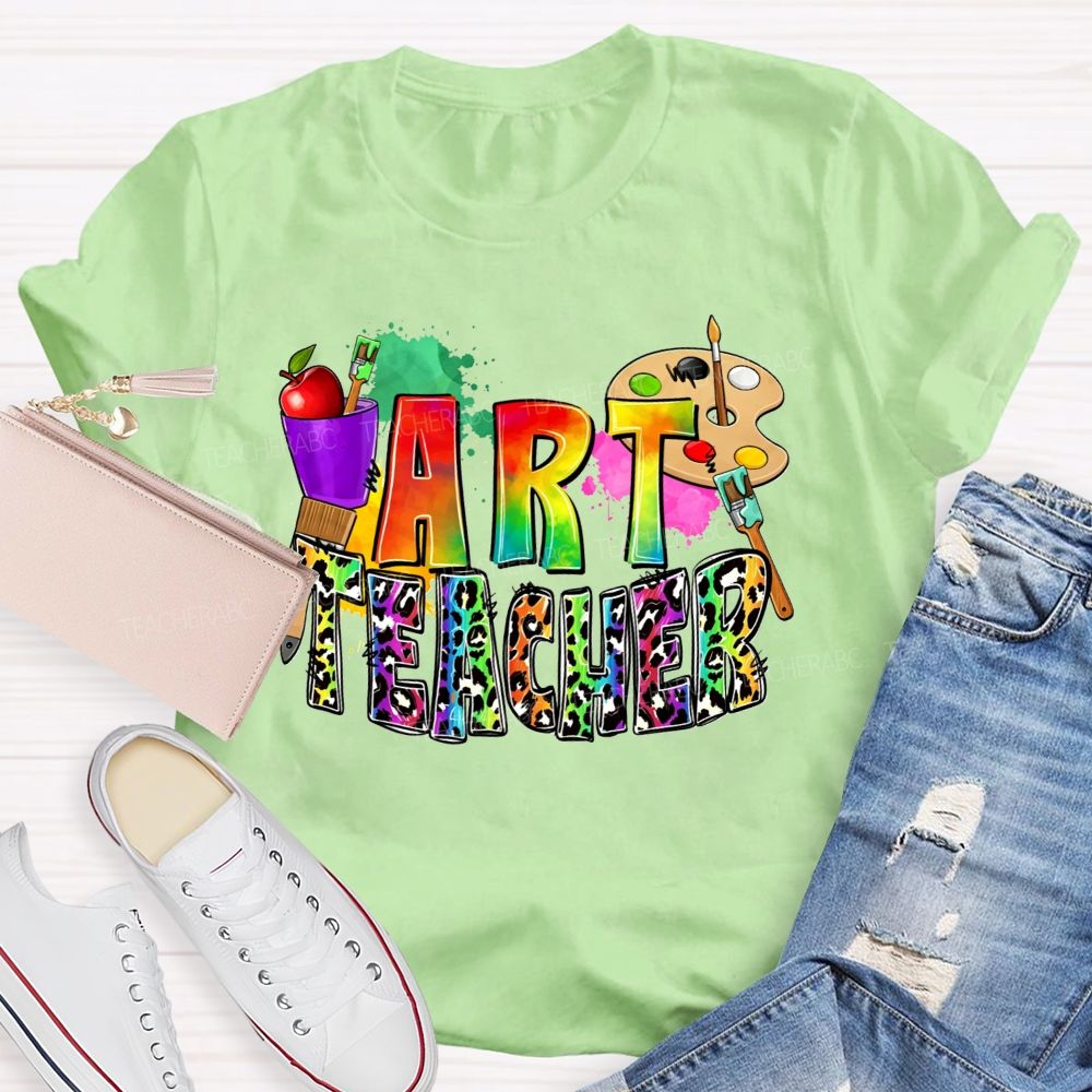 Rainbow Leopard Paint And Create Art Teacher T-shirt