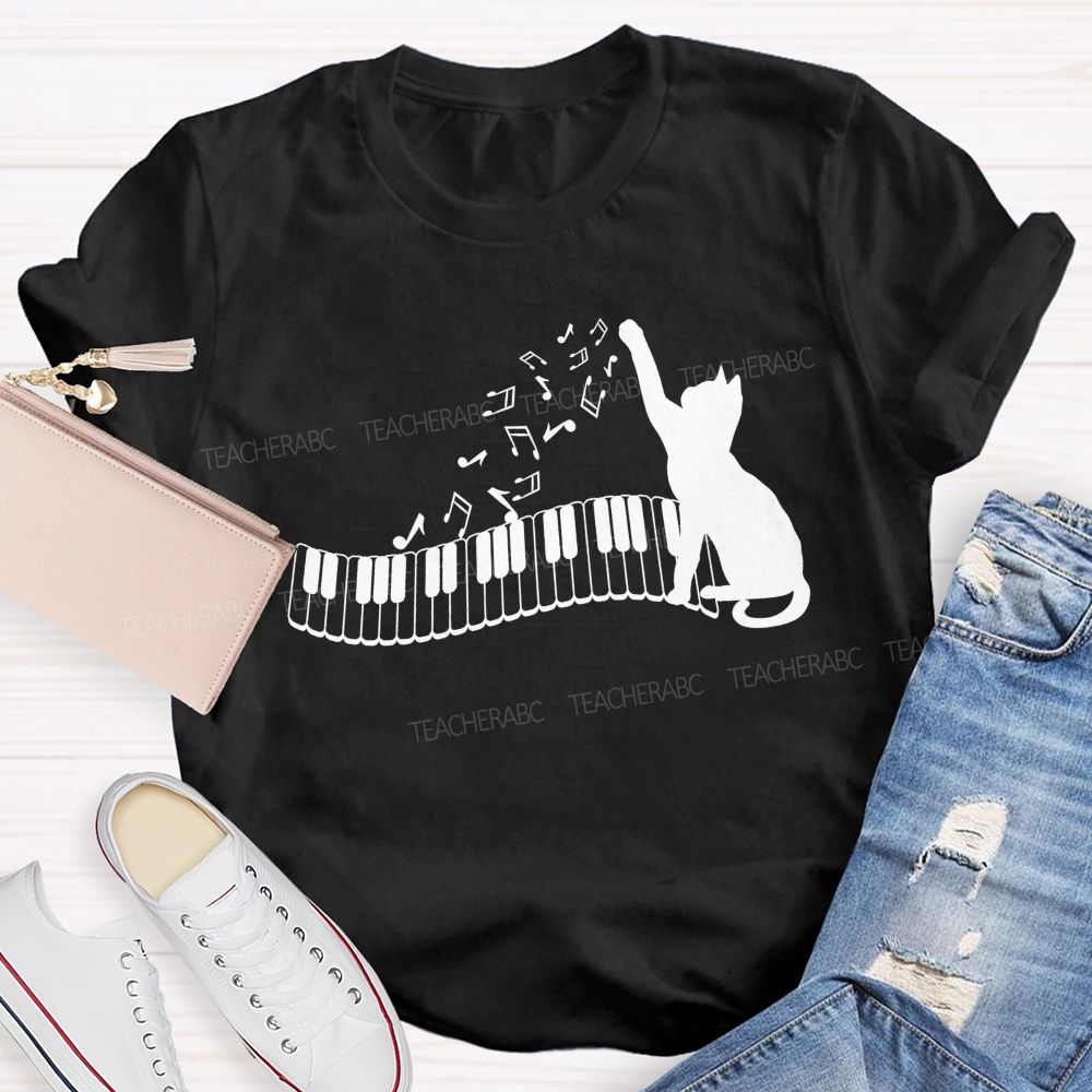 Cat And Piano Melodies Music Teacher T-shirt