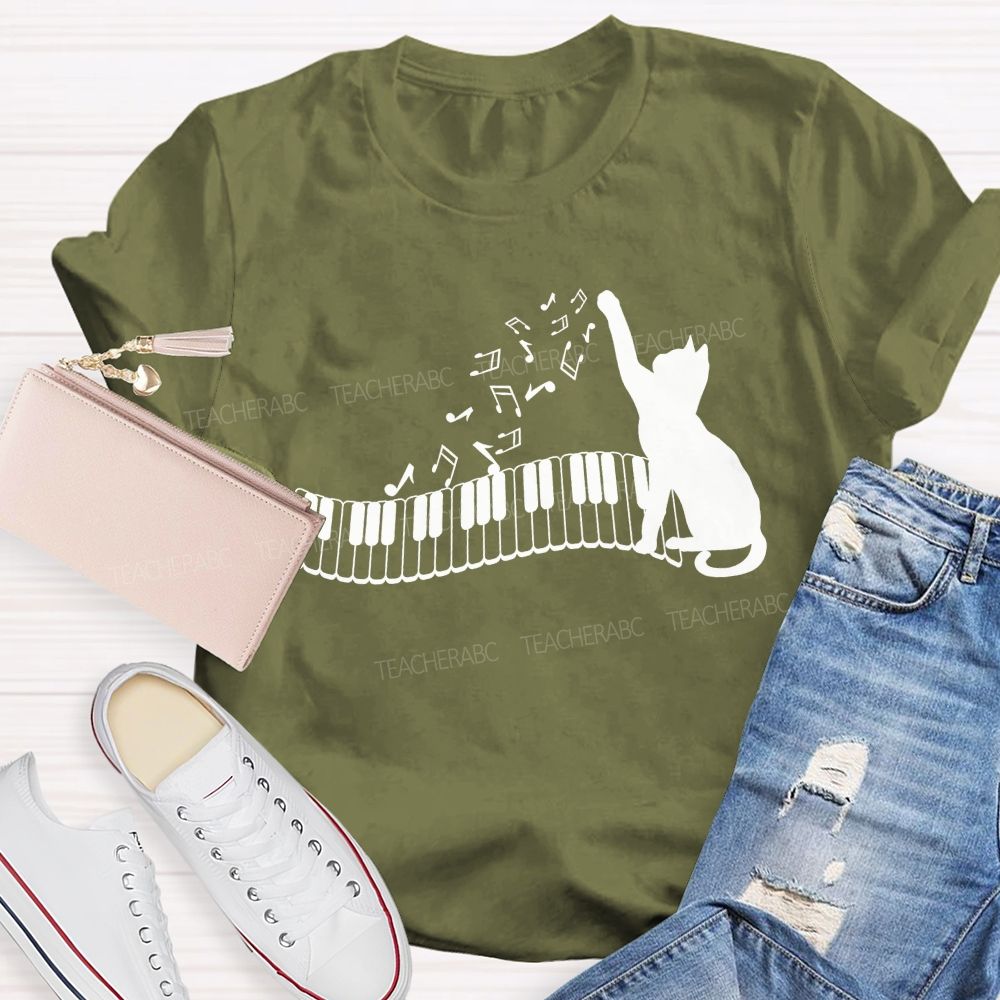 Cat And Piano Melodies Music Teacher T-shirt