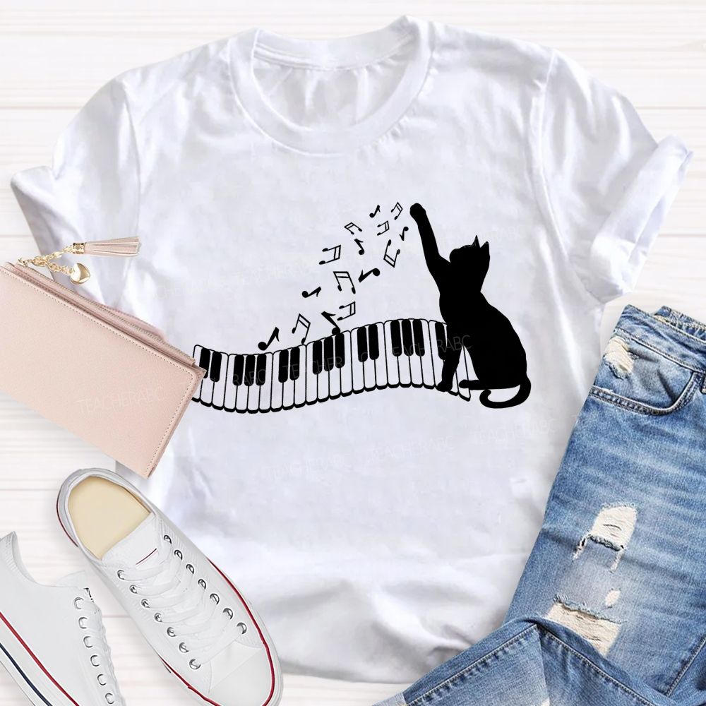 Cat And Piano Melodies Music Teacher T-shirt