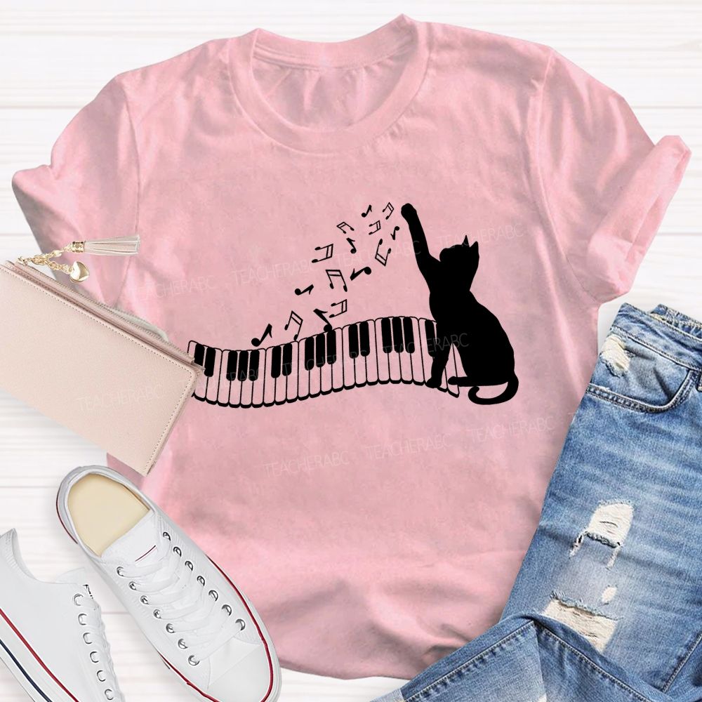Cat And Piano Melodies Music Teacher T-shirt
