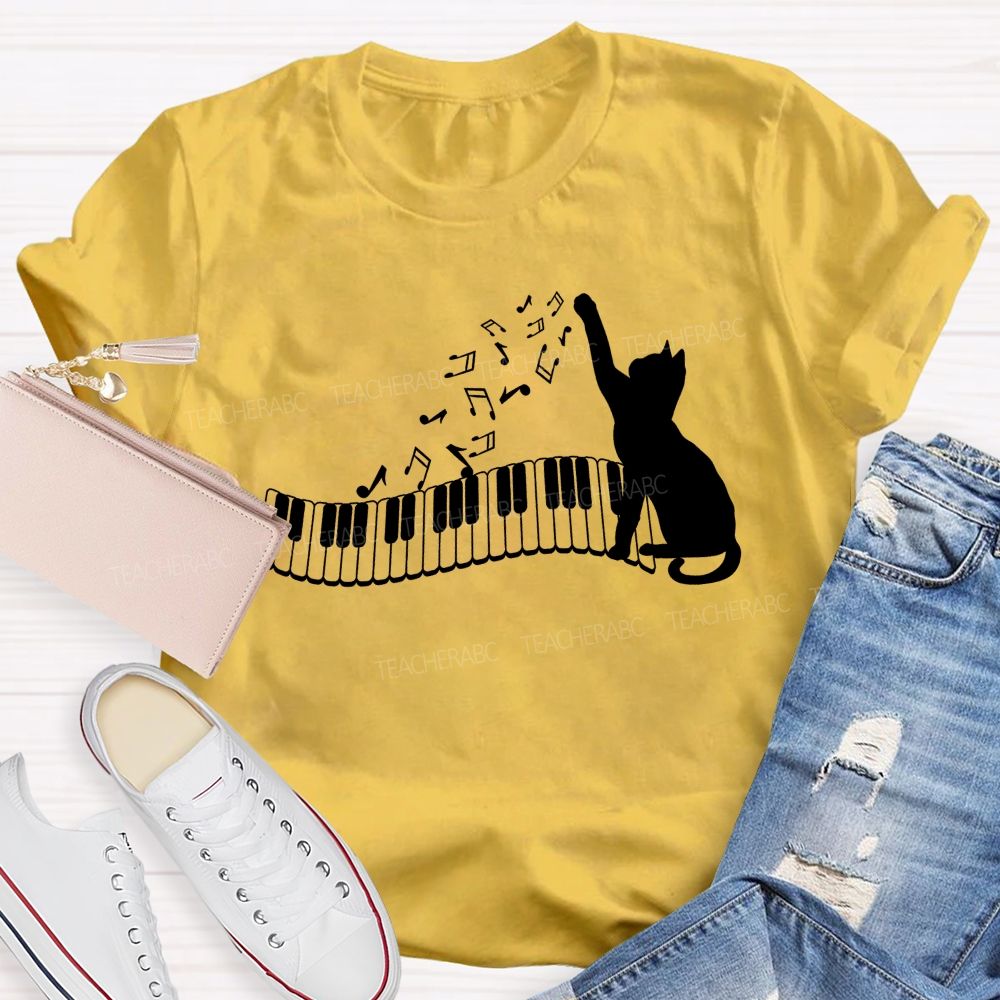 Cat And Piano Melodies Music Teacher T-shirt