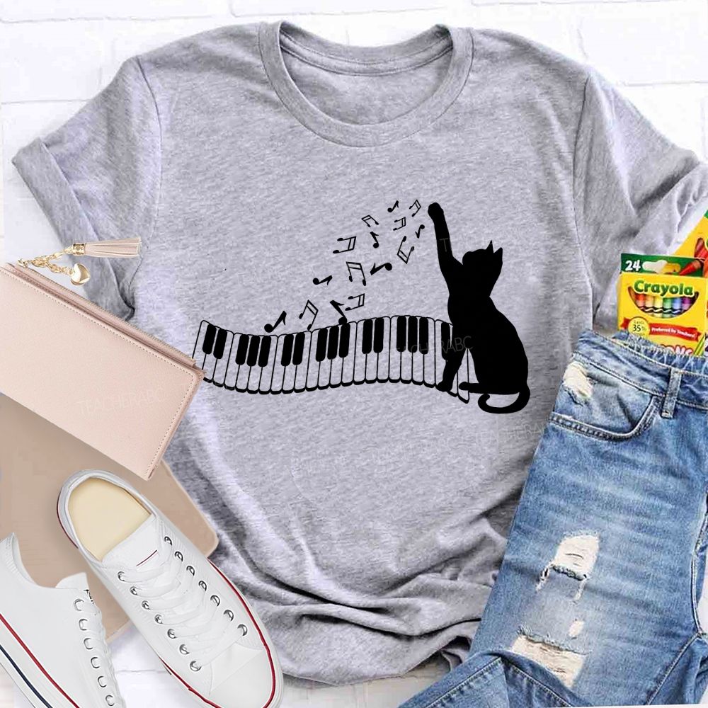Cat And Piano Melodies Music Teacher T-shirt