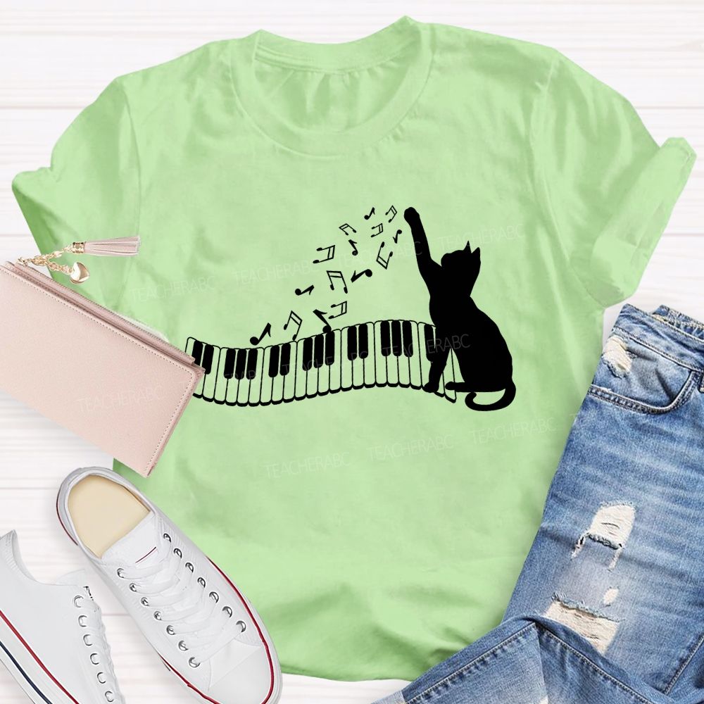 Cat And Piano Melodies Music Teacher T-shirt