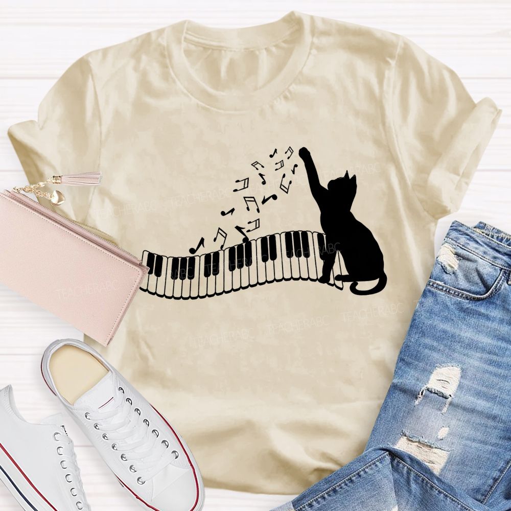 Cat And Piano Melodies Music Teacher T-shirt