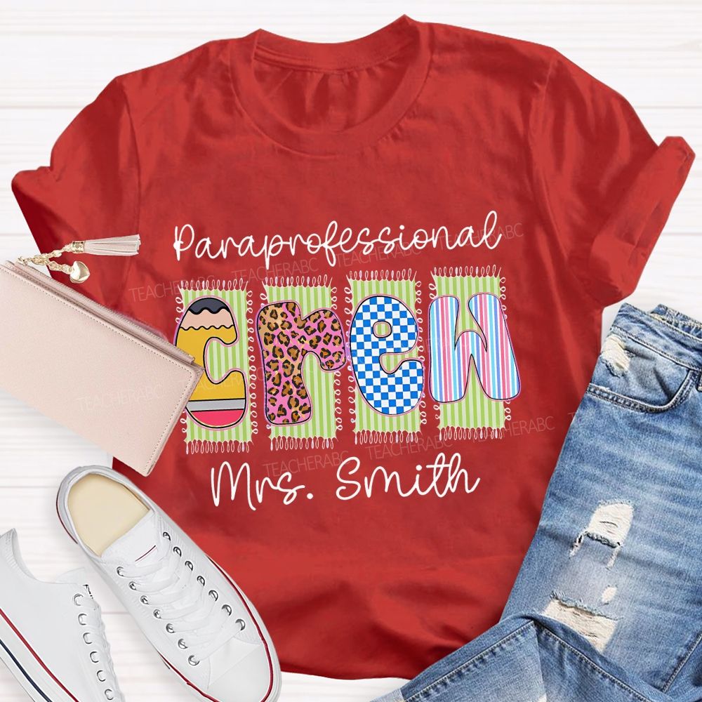 Personalized  Name Paraprofessional Crew Leopard Printed Teacher T-Shirt