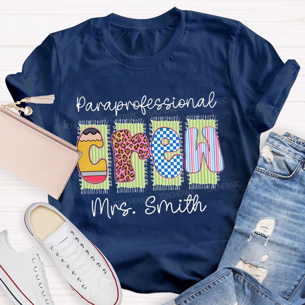 Personalized  Name Paraprofessional Crew Leopard Printed Teacher T-Shirt