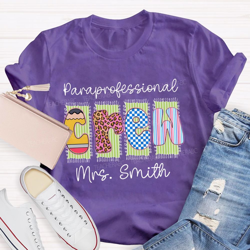 Personalized  Name Paraprofessional Crew Leopard Printed Teacher T-Shirt