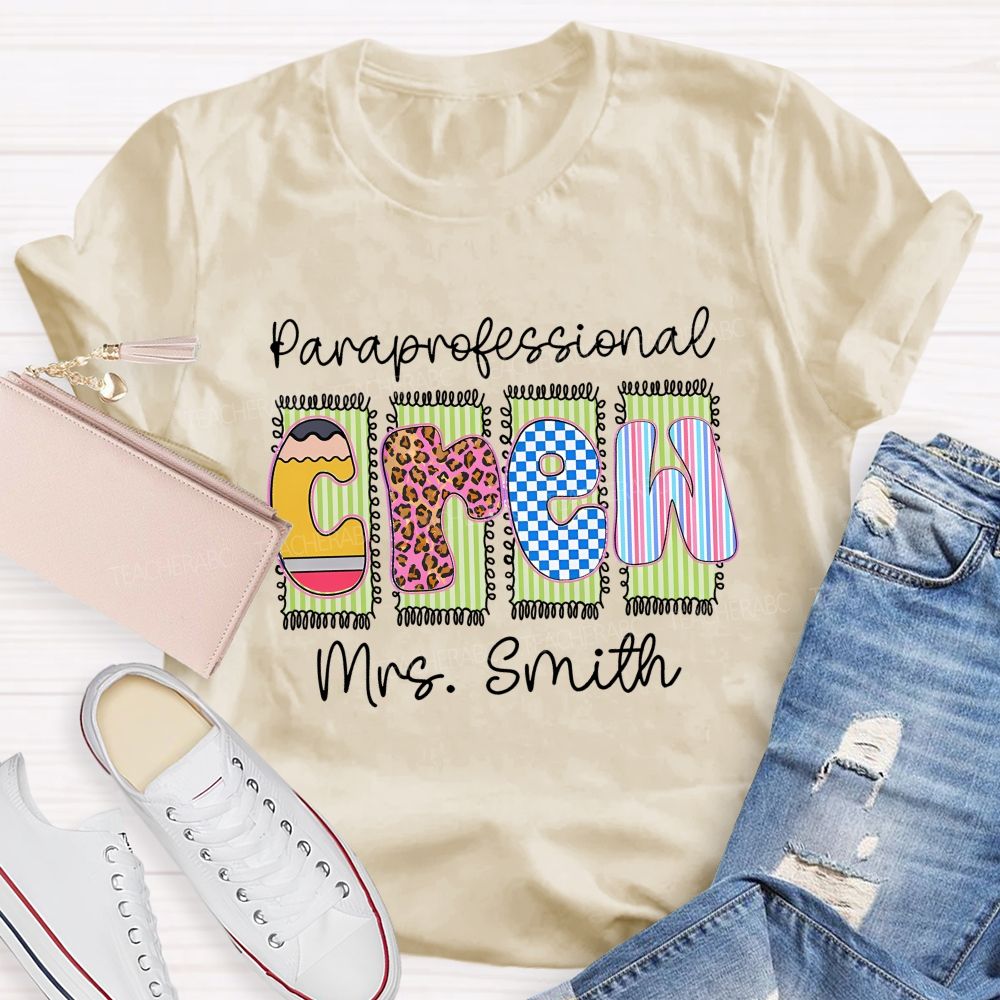 Personalized  Name Paraprofessional Crew Leopard Printed Teacher T-Shirt