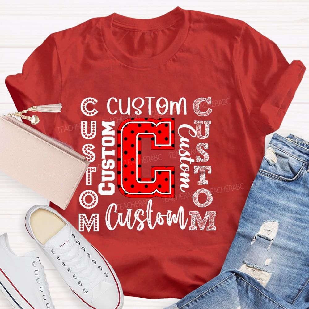 Personalized Mascot Red And Black Polka-Dot Letters Teacher T-Shirt
