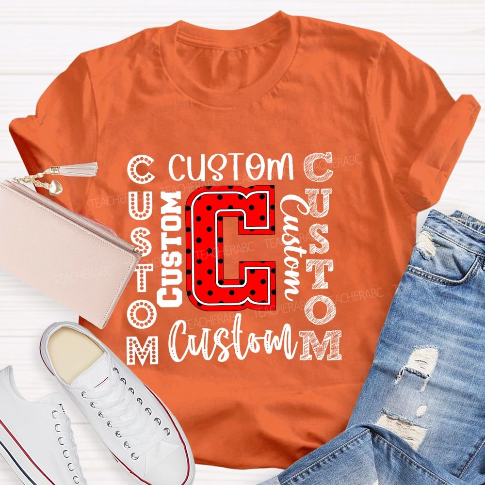 Personalized Mascot Red And Black Polka-Dot Letters Teacher T-Shirt