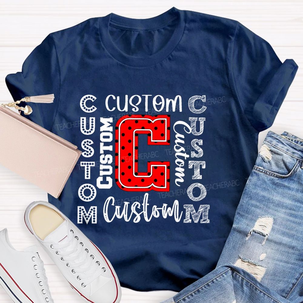 Personalized Mascot Red And Black Polka-Dot Letters Teacher T-Shirt