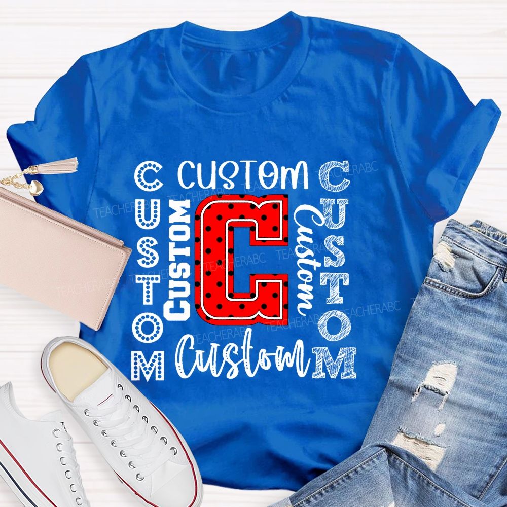 Personalized Mascot Red And Black Polka-Dot Letters Teacher T-Shirt