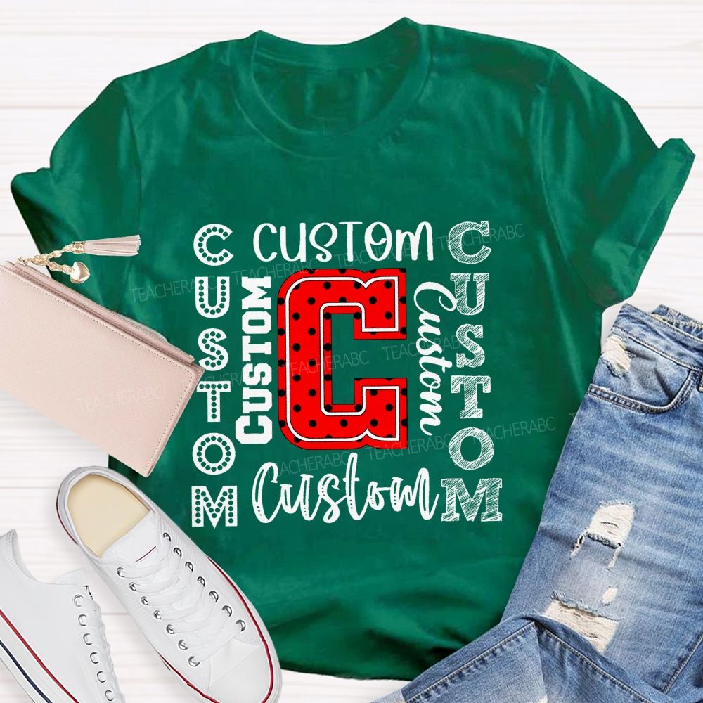 Personalized Mascot Red And Black Polka-Dot Letters Teacher T-Shirt