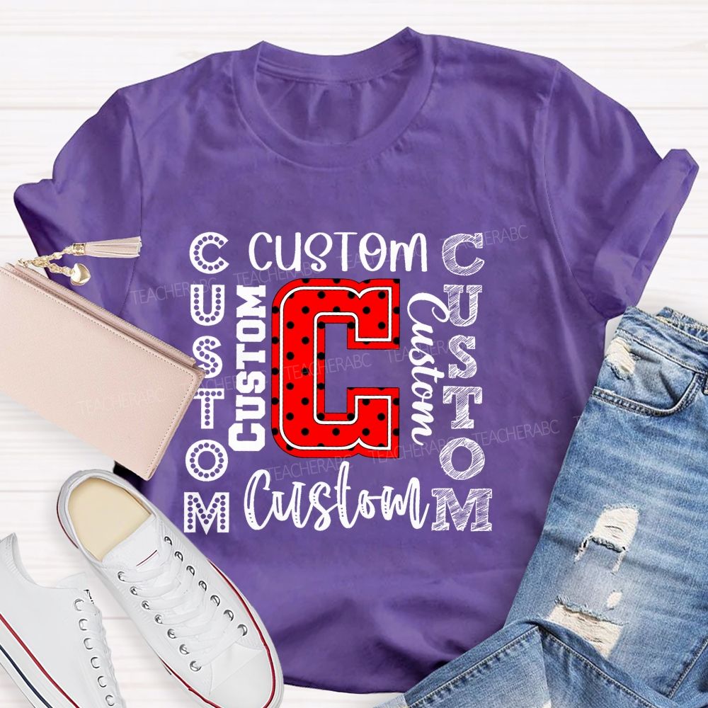 Personalized Mascot Red And Black Polka-Dot Letters Teacher T-Shirt