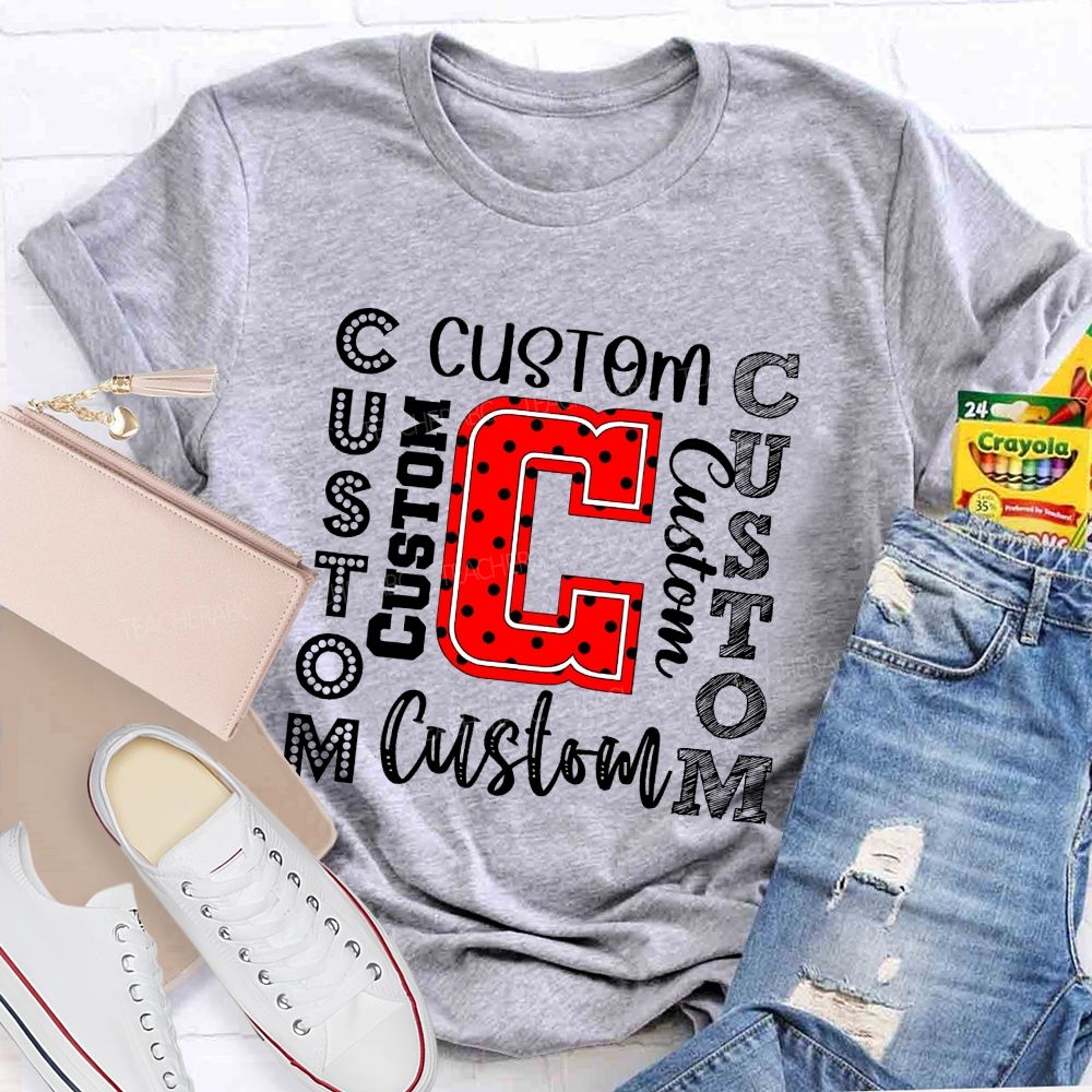 Personalized Mascot Red And Black Polka-Dot Letters Teacher T-Shirt