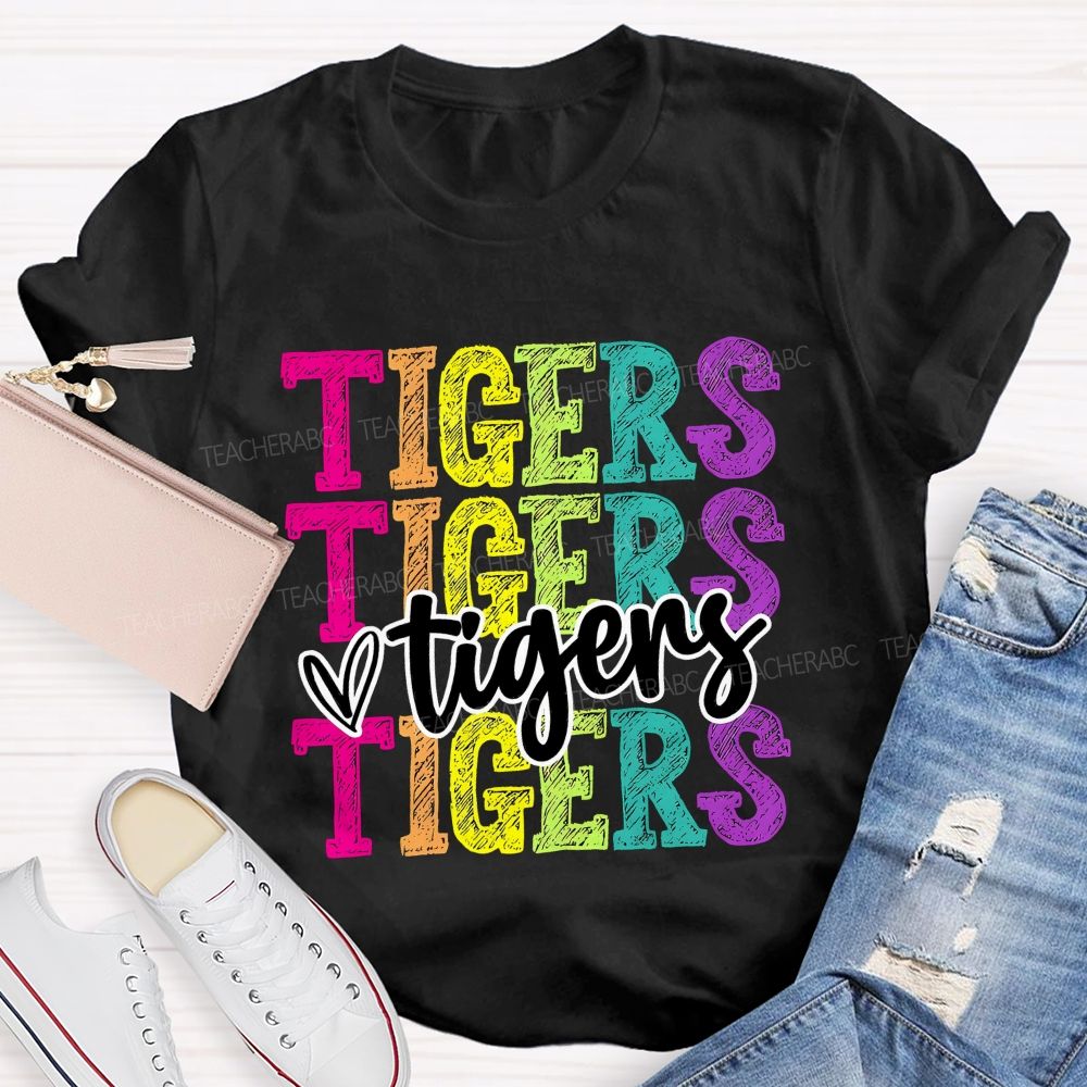 Personalized Mascot Colorful Letters With Heart Teacher T-Shirt