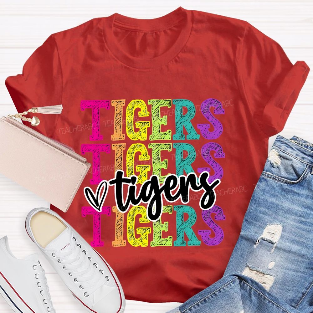 Personalized Mascot Colorful Letters With Heart Teacher T-Shirt