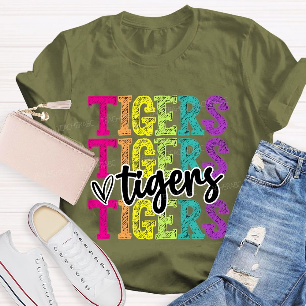 Personalized Mascot Colorful Letters With Heart Teacher T-Shirt