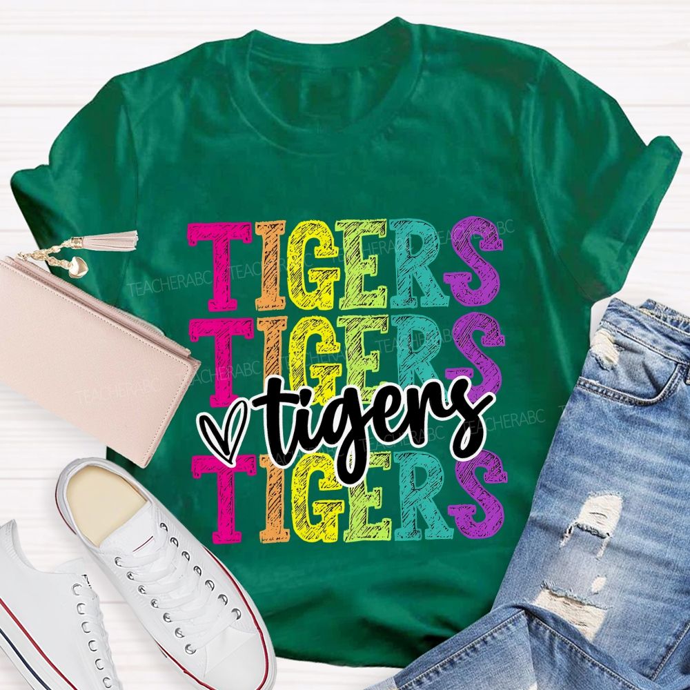 Personalized Mascot Colorful Letters With Heart Teacher T-Shirt